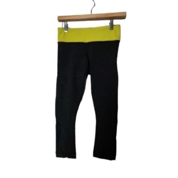 Lululemon‎ Journey Crop Black Yellow Mesh Leggings S Small 4 - Picture 6 of 14